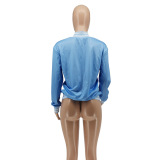 Light Blue Women Street Style Jacket Coat S-XXL