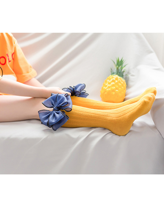 Kids Beautiful Middle Long Mesh Bow-knot Cotton Socks