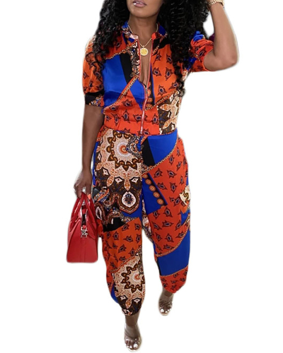Women Short Sleeve Casual Wear Fashion Printing Sport Two Pieces Outfit Pants Sets S-2XL