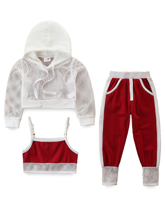 Spring Girls' Sportswear Summer Hollow Mesh Sweater Sling Sweatpants Trendy Sets
