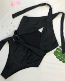 Lady's Sexy Solid Color Cross Halter Hammock Swimwear One-piece Swimsuit S-L