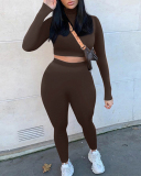 Solid Color Slim Long Sleeve Breathable Trend Sports Suit