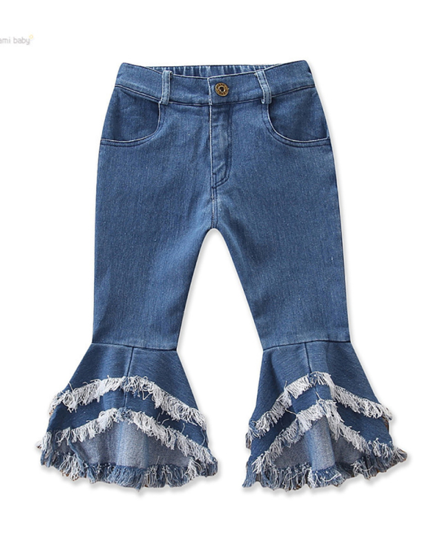 Girls' Trendy Children's Fringed Flared Jeans