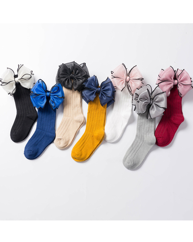 Kids Beautiful Middle Long Mesh Bow-knot Cotton Socks