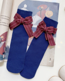 Summer New Kids Bow Solid Color Middle Socks