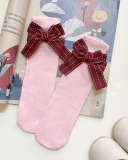 Summer New Kids Bow Solid Color Middle Socks