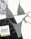 Lady's Sexy Tie Side String Halter Solid Gray Swimwear Two-piece Swimsuit S-L
