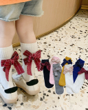 Summer New Kids Bow Solid Color Middle Socks