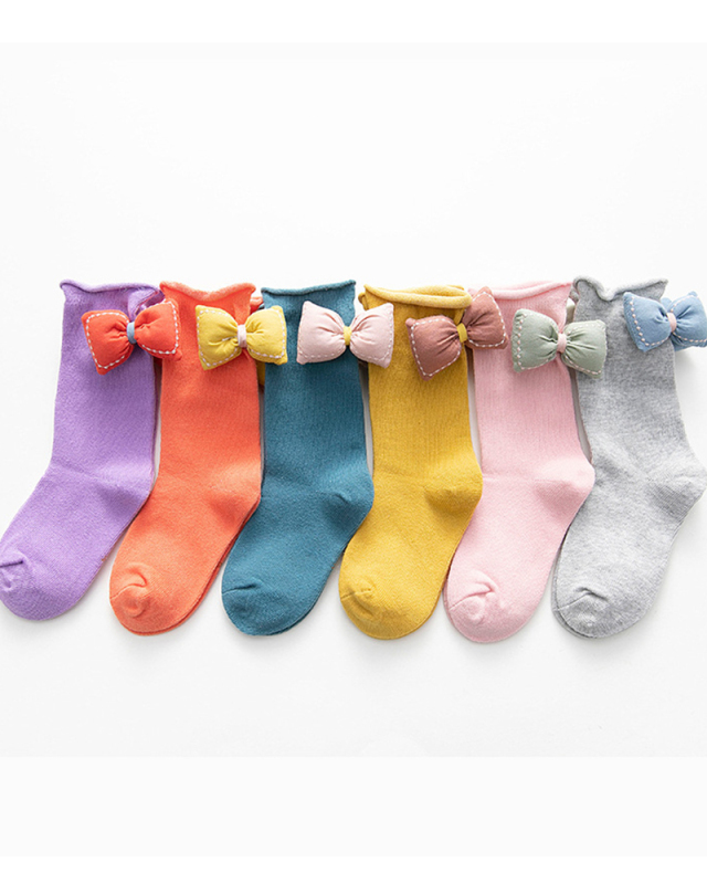 Cute Baby Kids Bow Colorblock Short Socks S-L