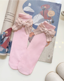 Summer New Kids Bow Solid Color Middle Socks