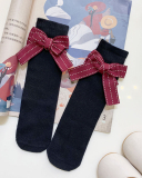 Summer New Kids Bow Solid Color Middle Socks