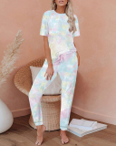 Women's Outer Wear Home Set Autumn and Winter New Tie-Dye Printing Pajamas S-3XL