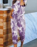 Women's Outer Wear Home Set Autumn and Winter New Tie-Dye Printing Pajamas S-3XL