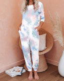 Women's Outer Wear Home Set Autumn and Winter New Tie-Dye Printing Pajamas S-3XL
