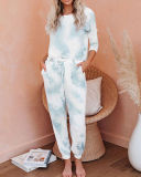 Women's Outer Wear Home Set Autumn and Winter New Tie-Dye Printing Pajamas S-3XL