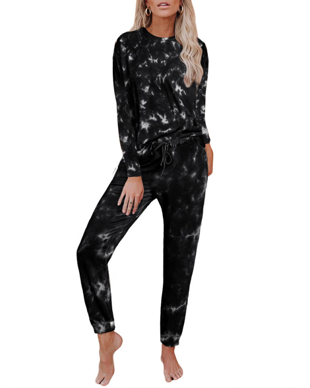 Women's Outer Wear Home Set Autumn and Winter New Tie-Dye Printing Pajamas S-3XL