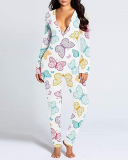 New Style Jumpsuit Printed Button-Style Functional Button Flap Adult Pajamas S-3XL