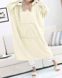 Double-Sided Flannel Extended Hooded Solid Color Pajamas Women's One-Piece Nightdress 