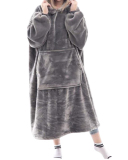 Double-Sided Flannel Extended Hooded Solid Color Pajamas Women's One-Piece Nightdress 