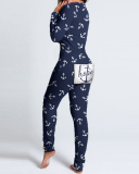 New Style Jumpsuit Printed Button-Style Functional Button Flap Adult Pajamas S-3XL