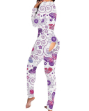 New Style Jumpsuit Printed Button-Style Functional Button Flap Adult Pajamas S-3XL