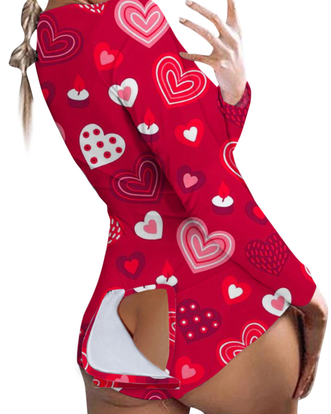 Woman Printed Sexy Flap Buttoned Jumpsuit Shorts S-2XL