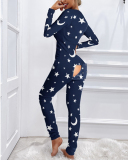 New Style Jumpsuit Printed Button-Style Functional Button Flap Adult Pajamas S-3XL