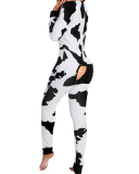 New Style Jumpsuit Printed Button-Style Functional Button Flap Adult Pajamas S-3XL