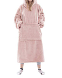 Double-Sided Flannel Extended Hooded Solid Color Pajamas Women's One-Piece Nightdress 