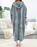 Double-Sided Flannel Extended Hooded Solid Color Pajamas Women's One-Piece Nightdress 