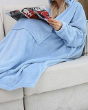 Double-Sided Flannel Extended Hooded Solid Color Pajamas Women's One-Piece Nightdress 