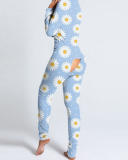 New Style Jumpsuit Printed Button-Style Functional Button Flap Adult Pajamas S-3XL