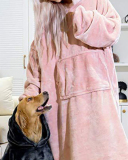 Double-Sided Flannel Extended Hooded Solid Color Pajamas Women's One-Piece Nightdress 
