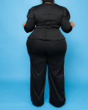 Lady Fashion Solid Color Long-Sleeved Trousers Plus Size Two-Piece Set XL-5XL