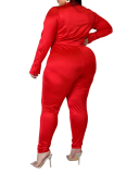 Lady Fashion Lapel Solid Color Slim Dexy Vasual Set L-5XL