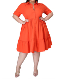 Pure Color Plus Size Ladies Short Sleeve Shirt Dress L-5XL