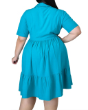 Pure Color Plus Size Ladies Short Sleeve Shirt Dress L-5XL