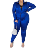 Lady Fashion Lapel Solid Color Slim Dexy Vasual Set L-5XL