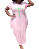 Women's Solid Color Round Neck Short Sleeve Irregular Hem Dress L-5XL