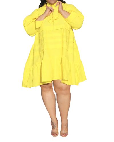 Women's Solid Color Small V-Neck Large Size Loose Midi Dress L-5XL