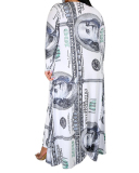 Lady Fashion Dollar Bill Printed Jumpsuit and Cloak Two-Piece Set XL-5XL