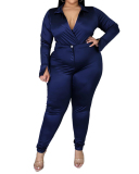 Lady Fashion Lapel Solid Color Slim Dexy Vasual Set L-5XL