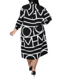 Printed Lapel Long Sleeves Irregular Hem Ladies Shirt Dress L-5XL