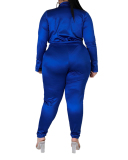 Lady Fashion Lapel Solid Color Slim Dexy Vasual Set L-5XL