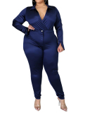 Lady Fashion Lapel Solid Color Slim Dexy Vasual Set L-5XL