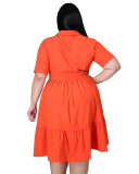 Pure Color Plus Size Ladies Short Sleeve Shirt Dress L-5XL