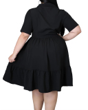 Pure Color Plus Size Ladies Short Sleeve Shirt Dress L-5XL