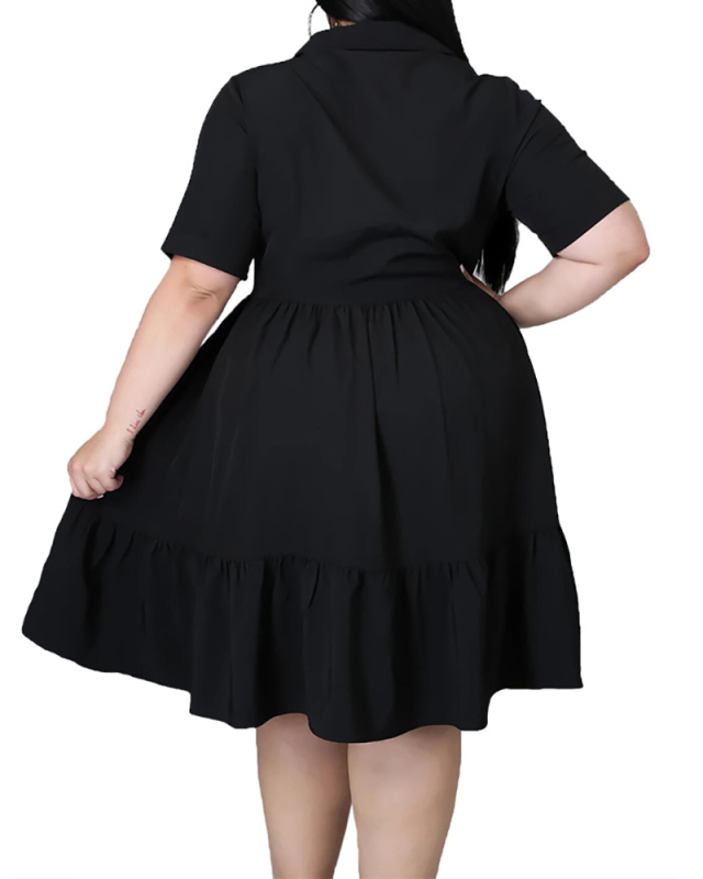 Pure Color Plus Size Ladies Short Sleeve Shirt Dress L-5XL