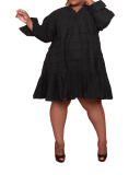 Women's Solid Color Small V-Neck Large Size Loose Midi Dress L-5XL
