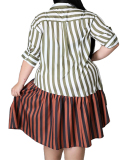 Plus Size Lady's Printed Multicolor Stitching Shirt Dress L-5XL